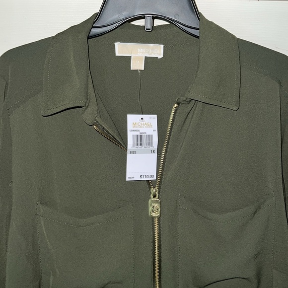 MICHAEL KORS NWT LONG SLEEVE SEE THROUGH FOREST GREEN BLOUSE GOLD BUTTONS - Picture 2 of 6